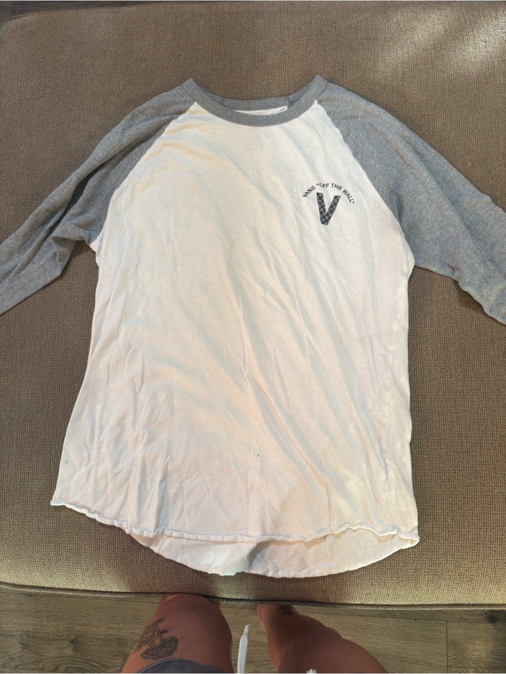 Vans White Tee with Gray Raglan Sleeves